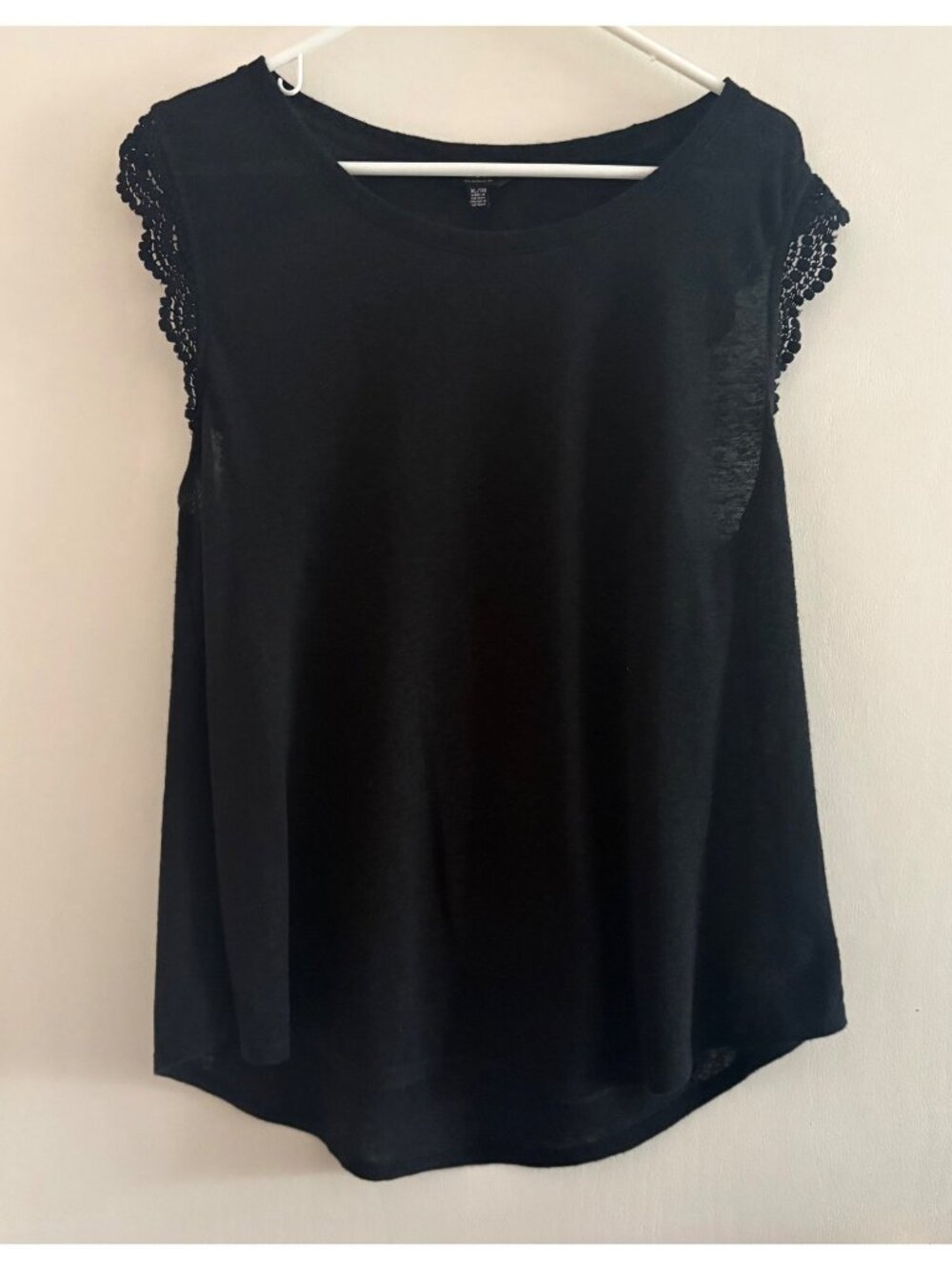 Lucky Brand Black Sleeveless Top Crochet Lace Cap Sleeves Linen Blend Size XL